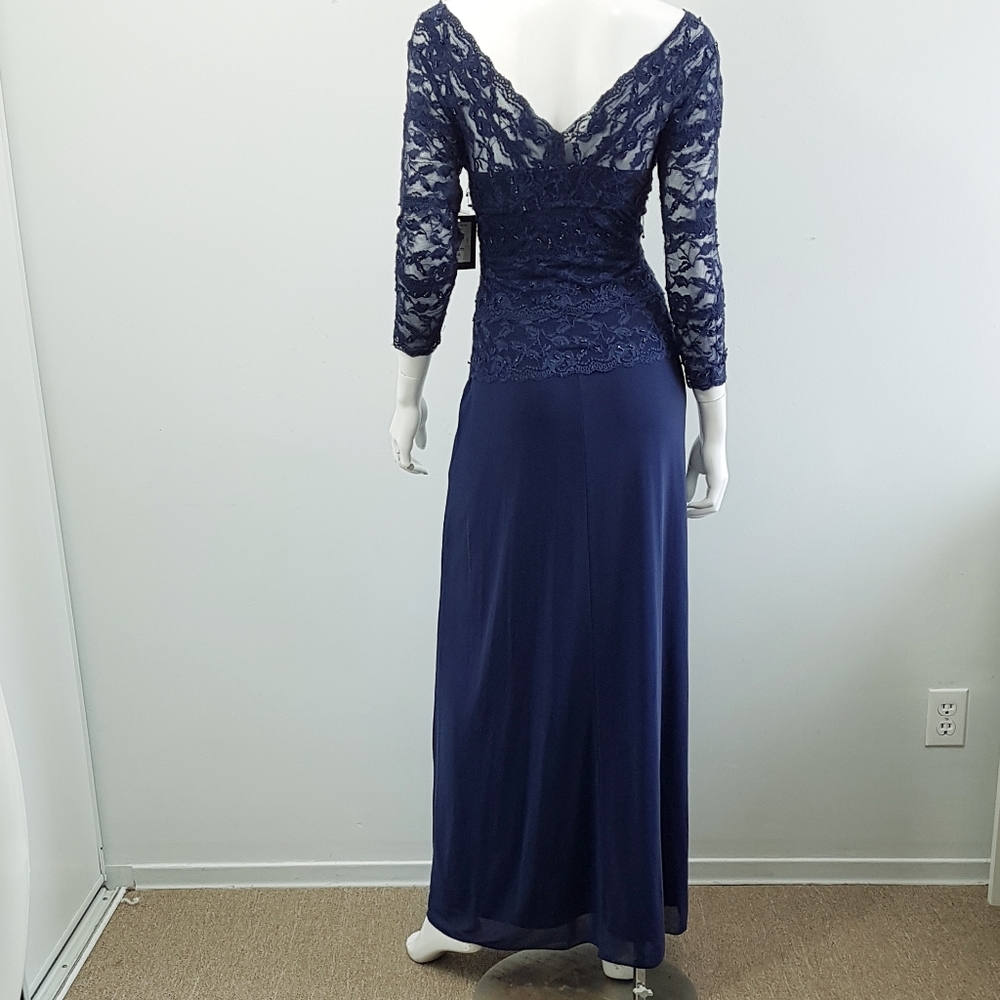 Marina Long Navy Blue Beaded Dress Size 4 (G)